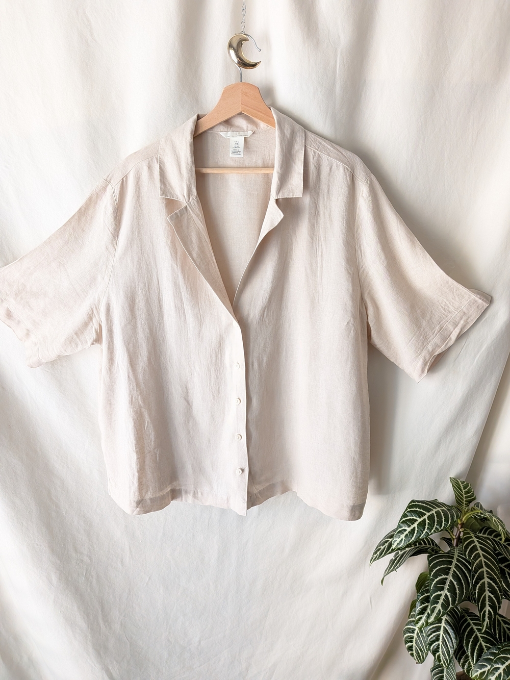 H&M Linen Blend Cream Oversized Button-Up Shirt